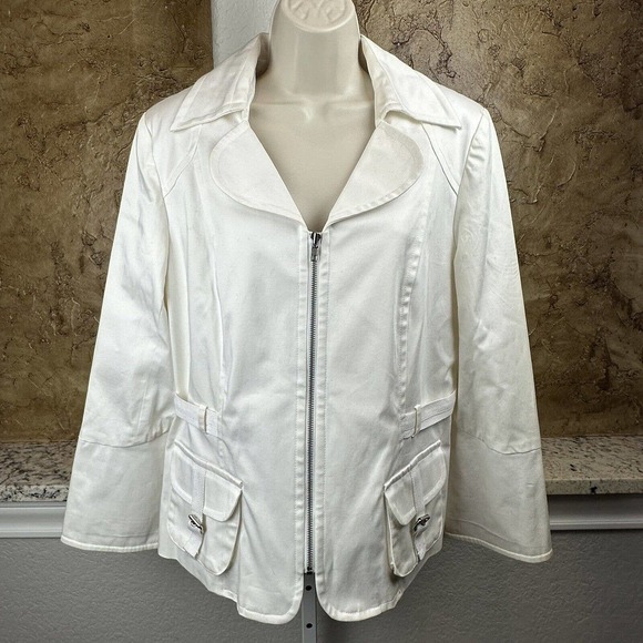 Anthracite by Muse Sz 14 Women's White Zip Front Jacket Belted - Picture 1 of 6